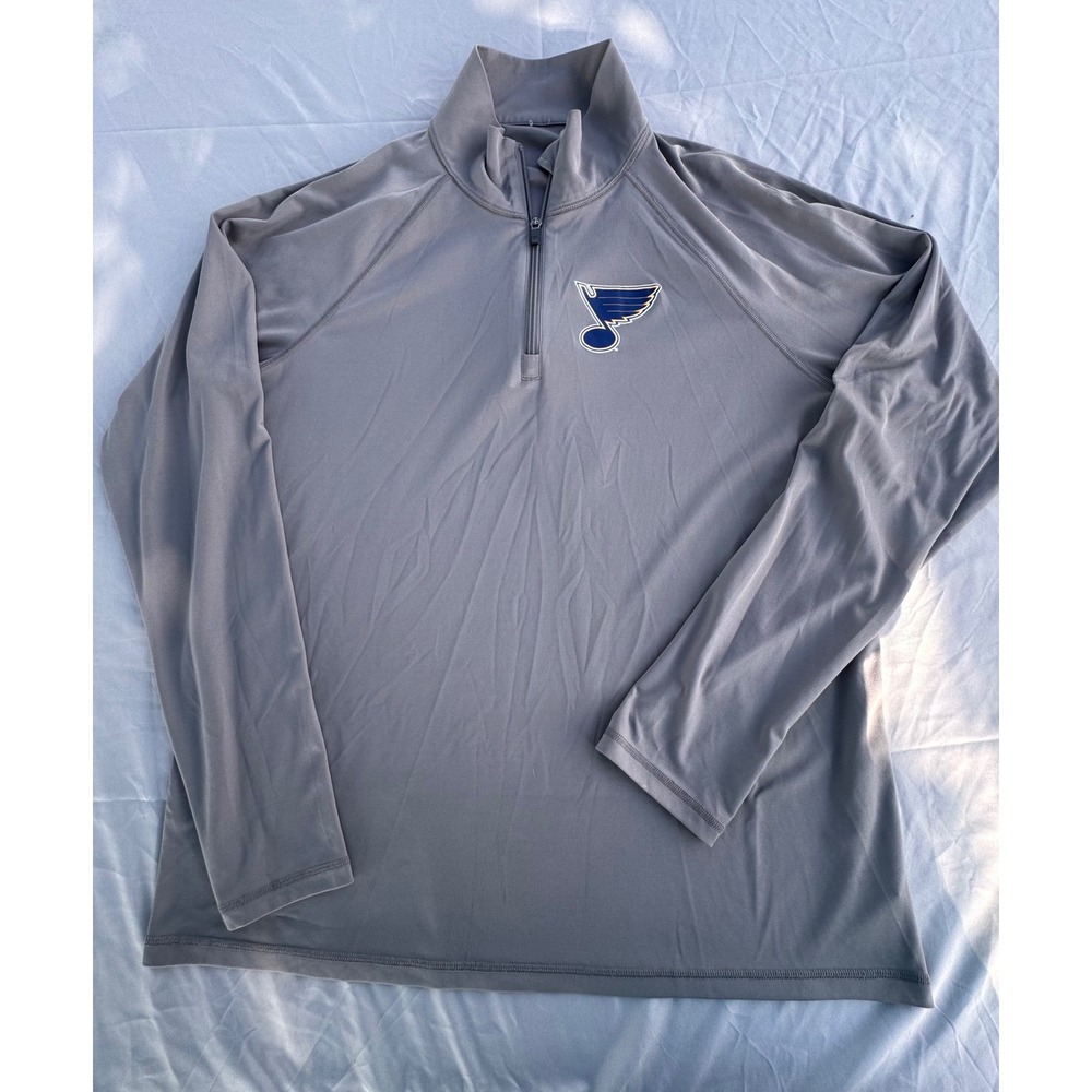 NHL St Louis Blues Mens Gray Quarter Zip Pullover Performance Shirt Large